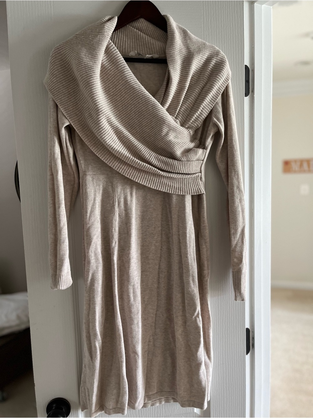 Athleta Ribbed Cowl Neck Sweater Dress - Light Taupe